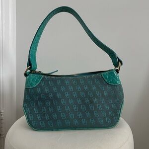 Vintage Dooney & Bourke monogram shoulder bag in teal blue
